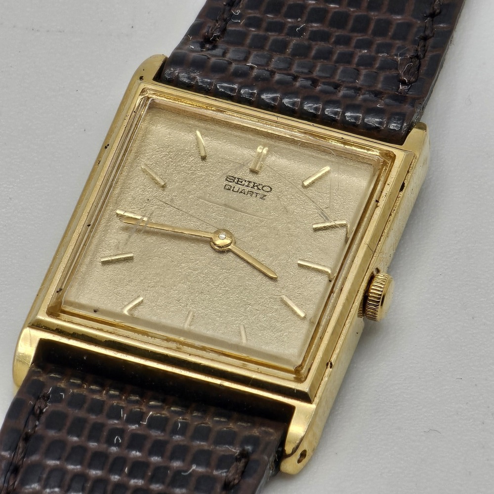 Seiko Tank Watch Women Champagne Dial Gold Tone VTG 2C20-5820